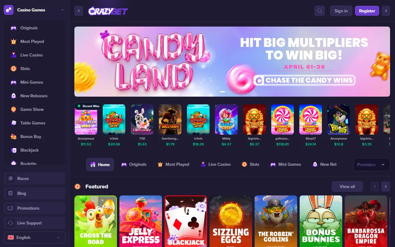 CrazyBet interface